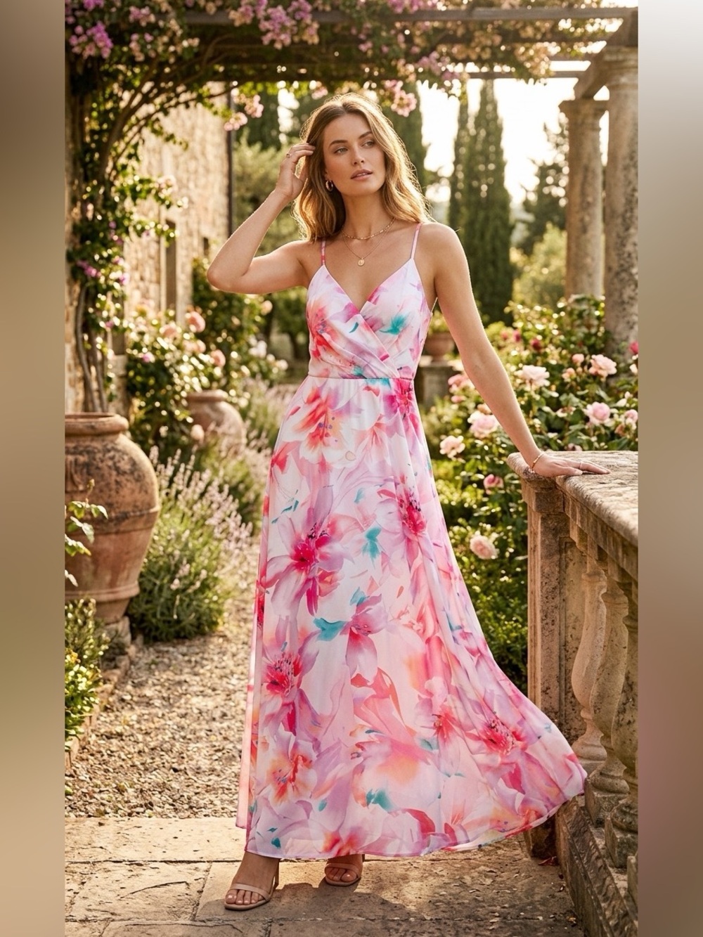 Nicole Miller Pink Floral Maxi Dress
